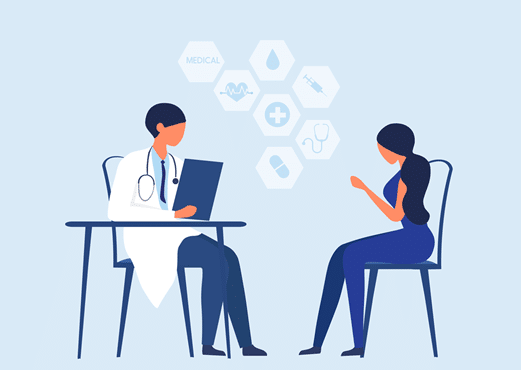 Illustration showing a doctor and a patient consulting