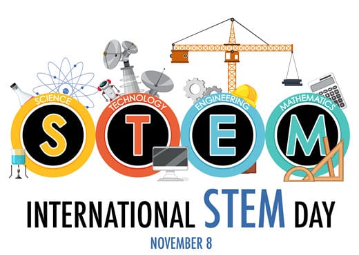 International STEM Day logo - November 8 - Science Technology Engineering Mathematics